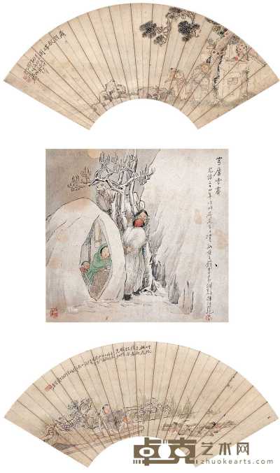 钱慧安 钱颂椒 戊戌（1898年）、壬辰（1902年）作 人物（三挖） 片轴 